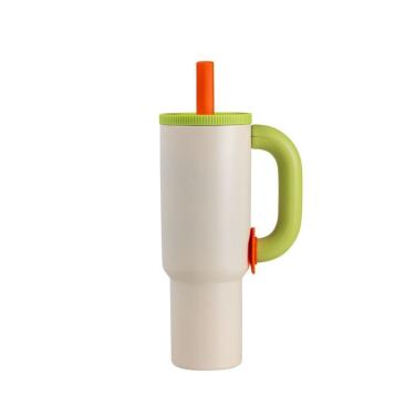 Imagem de Copo Térmico com Alça PI7907Y 1100ML Aço Inoxidável para Bebidas Quentes e Geladas Verde e Laranja Imaginarium