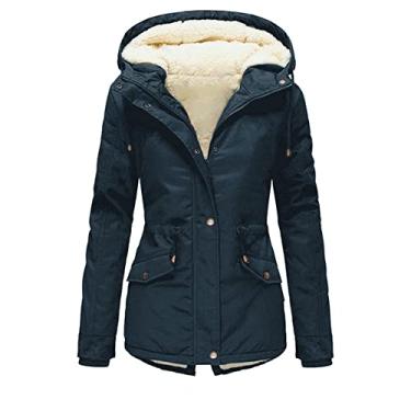Imagem de Casaco grosso feminino de inverno jaqueta de manga comprida Parkas com capuz roupas femininas, O, XXG