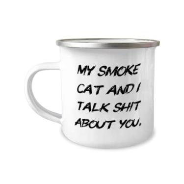 Imagem de Caneca para acampamento My Smoke Cat and I Talk Shit About You. 355 ml, presente de gato fumê de amigos, piada para amantes de gatos