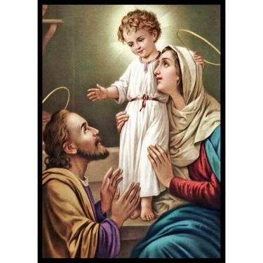 Imagem de Quadro Decorativo Religioso Jesus Maria e José Família de Nazaré 40x55cm com moldura e vidro