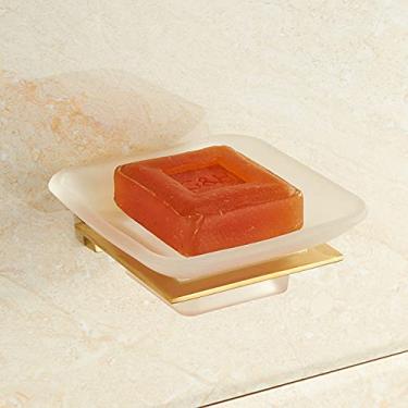 Imagem de Conjunto de ferragens de aço inoxidável dourado roupão gancho porta-copos barra de sabão saboneteira escova de banheiro parede barra de toalha dourada acessórios de chuveiro, saboneteira