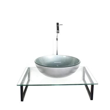 Imagem de KIT CUBA DE VIDRO REDONDA 10MM PRATA TAMPO 50CM INCOLOR COM SUPORTE TORNEIRA VALVULA