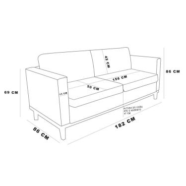 Imagem de Sofá 03 Lugares Juliette Azul Base Madeira Castanho