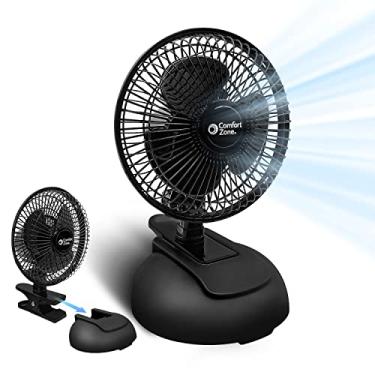 Imagem de Comfort Zone CZ6XMBK 15,24 cm 2 velocidades combo clipe ou ventilador de mesa com base removível, grampo forte para aderência firme, adequado para quarto, escritório ou dormitório, preto