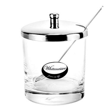 Imagem de Tigela de açúcar de vidro com tampa e colher para café, conjunto de frascos de temperos de vidro transparente com tampa e colher de aço inoxidável para servir temperos de açúcar Paprika, sal, cominho, 225 mililitros