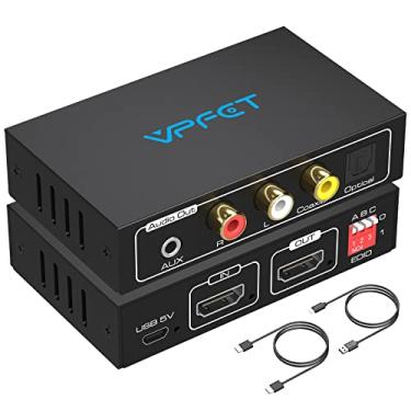 Imagem de VPFET Extrator de áudio HDMI para adaptador de áudio HDMI para 3,5 mm 4K 60Hz AUX estéreo e saída de áudio L/R divisor conversor de áudio HDMI compatível com HDMI2.0 HDCP2.2
