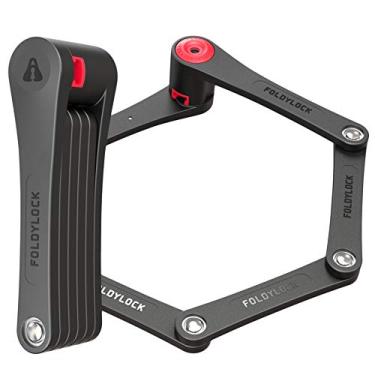 Imagem de FoldyLock Cadeado de bicicleta dobrável clássico - Cadeado de bicicleta patenteado e elegante de alta segurança - Protetor seguro inteligente antifurto resistente com chaves e suporte de estrutura