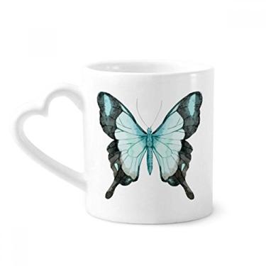 Imagem de Caneca Borboleta com Asas Azuis Café Cerâmica Copo de Coração de Vidro