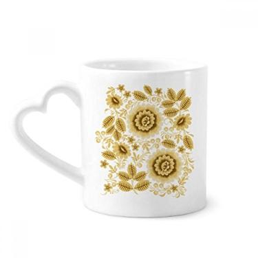 Imagem de Amarelo dourado clássico floral padrão flores caneca café cerâmica copo coração vidro