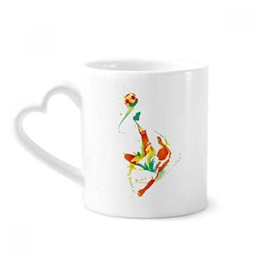 Imagem de Caneca com estampa de jogador de futebol de cerâmica, copo de coração de vidro