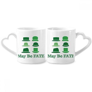 Imagem de Conjunto de canecas de porcelana para casais, piadas chinesas, chapéu verde, coração