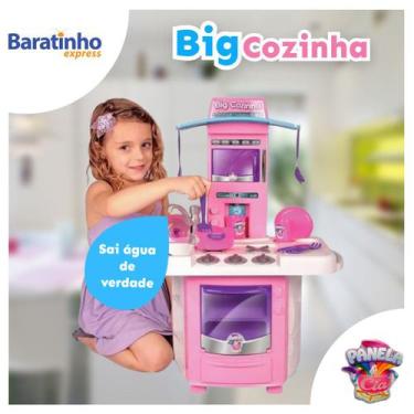 Imagem de Cozinha Infantil Rosa Completa C/ Pia Fogão Forno E Sai Água - Big Sta