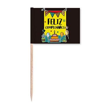Imagem de Marcadores de palito de dente em formato de idioma de aniversário para comida espanhola Decoração de festa