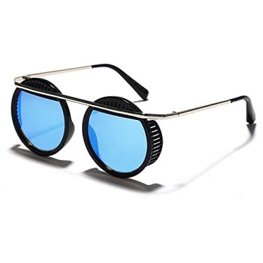 Imagem de Óculos de sol vintage steampunk masculino design redondo óculos de sol steampunk metal feminino tons de espelho uv400 gafas de sol, 1 espelho azul, tamanho único