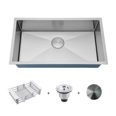 Imagem de Kit Cuba Gourmet com Acessórios Solo 75x40 e Válvula e Escorredor e Tampa Decorativa Arell - Inox Escovado