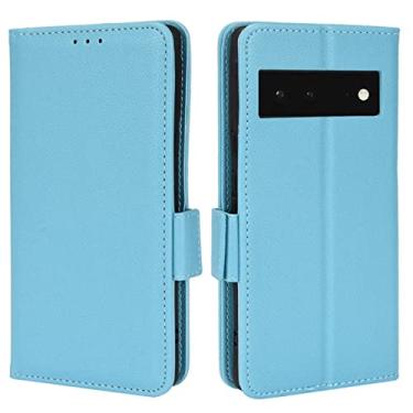 Imagem de YINGDAFENG Capa para Google Pixel 7, capa carteira de couro PU com slots para cartão recurso de suporte e fecho magnético à prova de choque TPU capa interna para mulheres e homens, azul