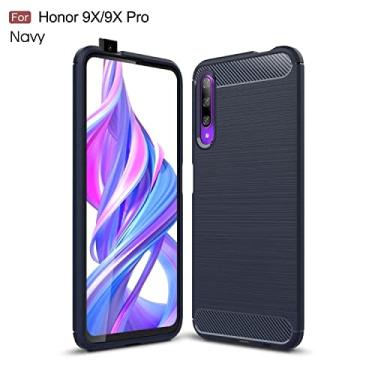 Imagem de YUNCHAO Caixa de telefone TEXTURA DE TEXTURA escovada Caixa TPU de fibra de carbono para Huawei Honor 9x / 9x Pro capa para celular
