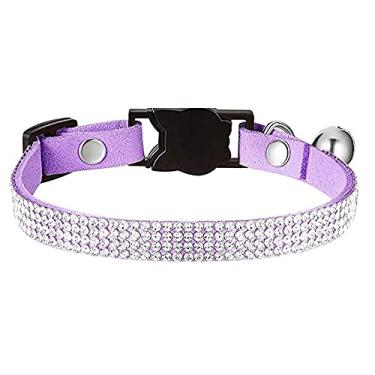 Imagem de Colar de cachorro com strass Pimaodog, lindo colar de couro de camurça macia espumante coleira de cachorro gato com sino colar de cristal de veludo macio para meninas (roxo)