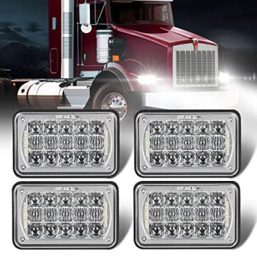 Imagem de Faróis LED 60W 10 x 15 cm com DRL para H4651 H4652 H4656 H4666 H6545 Freightliner Kenworth Peterbilt International Volvo Sterling Western Star Mack (cromado, 4 peças)