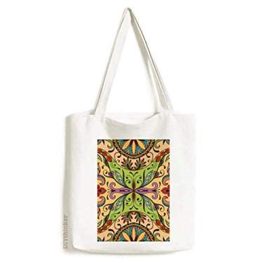 Imagem de Bolsa de lona estilo europeu com estampa de flores, linhas, sacola de compras, bolsa casual