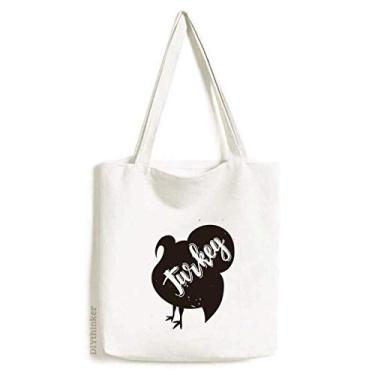 Imagem de Bolsa de lona preta e branca com estampa de animal de peru bolsa de compras casual