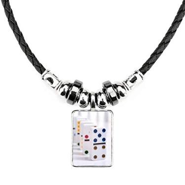 Imagem de DIYthinker Colar Pai Gow Dominoes Dice Gambling Necklace Jewelry Torque Leather Rope Pendant