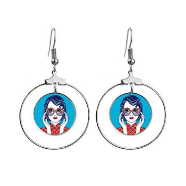 Imagem de Brincos de óculos femininos azuis da cultura chinesa com argola pendurada, joia circular