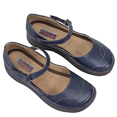 Imagem de Sapatilha sapato Boneca Vintage Serella Conforto em Couro Dia a Dia 7074v (35, Azul Marinho)