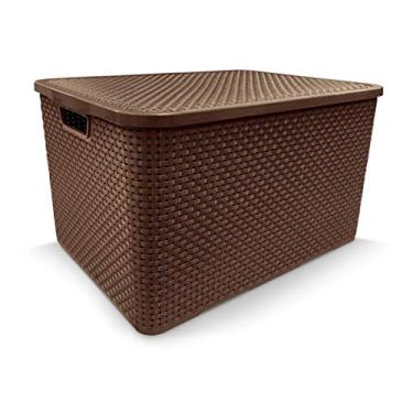 Imagem de Caixa Organizadora Plástica Cesto Rattan 20 Litros Marrom Com Tampa