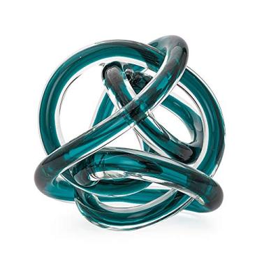 Imagem de Torre & Tagus Bola de decoração de vidro Orbit – Arte abstrata Nó de vidro e escultura de nó infinito para decoração de casa, 11,4 cm, azul-petróleo