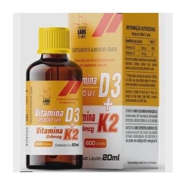 Imagem de Vitamina D3 2.000 u. I + Vitamina K2 24mcg 20 ml Health Labs - 600 Doses