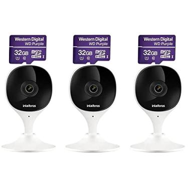 Imagem de 3 Câmeras de Segurança Mibo Imx C Resolução 2MP Wi-fi com Visão Noturna Intelbras Branca + Cartão de memória WD Purple 32gb Classe 10