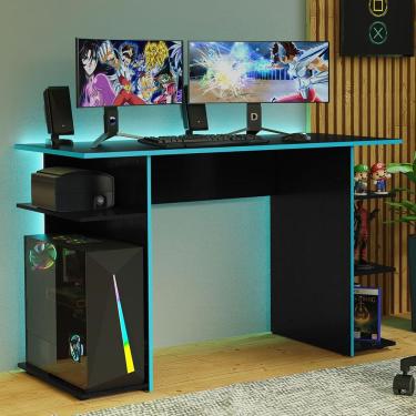 Imagem de Escrivaninha Mesa para Computador Gamer Preto/Azul 9424 Madesa