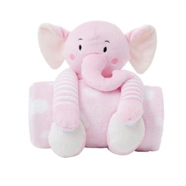Imagem de Cobertor Manta Bebe C/ Bichinho De Pelucia Antialergico Elefantinho Rosa