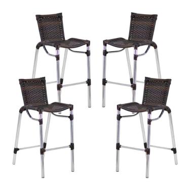 Imagem de 4 Banquetas Alumínio Fortaleza Alta para Balcão Edícula Cozinha Bar