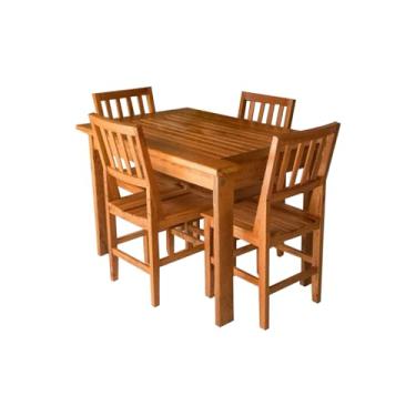 Imagem de Mesa De Jantar Premium Ripada 1,20m Com 4 Cadeiras Em Madeira Maciça