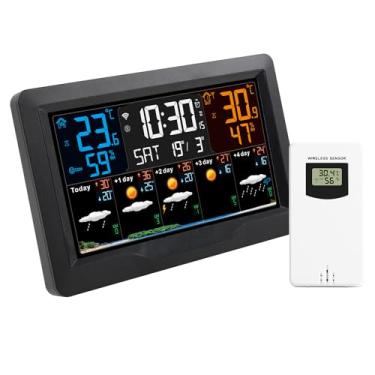 Imagem de CIADAZ FJ3390TY-A Estação meteorológica inteligente WIFI com relógio medidor de temperatura e umidade interna e externa multifuncional tela grande colorida Relógio meteorológico medidor de temperatura