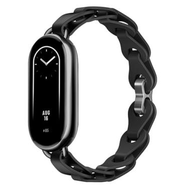 Imagem de PINHEN Pulseira de silicone compatível com Xiaomi Smart Mi Band 10/9/8 - Pulseira feminina com fivela de anel ajustável, design elegante, pulseira Mi Band 10/9/8 (preta-1)