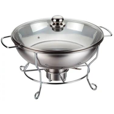 Imagem de Rechaud RM Redondo em Aço Inox Banho Maria com Suporte para Tampa e Fogareiro 6 L Buffet