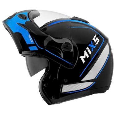 Imagem de Capacete de Moto Mixs MX Captiva Route Brilhante Com Viseira Interna Solar Óculos de Sol Articulado Escamoteável Robocop Cinza Com Azul (58)