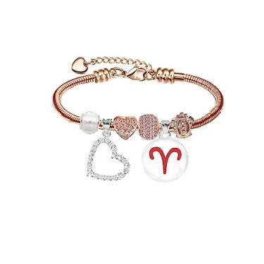 Imagem de Pulseira personalizada do zodíaco presentes para meninas banhado a ouro rosa 14K joia Pandora, Cristal, Zircônia cúbica
