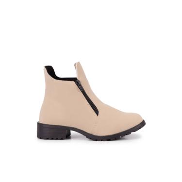 Imagem de Coturno Feminino Bota Salto Montaria Nude Com Ziper Flatform