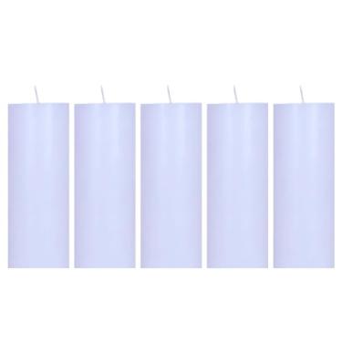 Imagem de Kit 5 Velas de Altar 15 cm de altura e 5 cm de diâmetro, vela do advento, 6 opções de cores, 260 gramas cada. Com papel celofane premium, parafina 100% pura. Marca Velas Estrela (Branco)