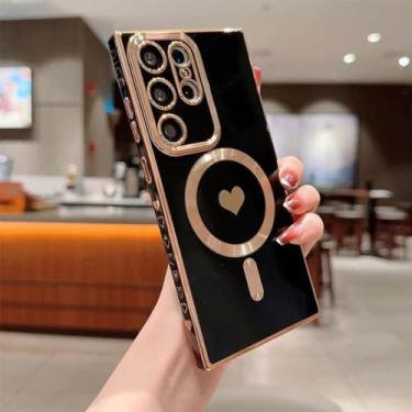 Imagem de Para samsung galaxy s24 s23 s22 ultra 5g caso amor coração chapeamento silicone caso para samsung s21 s23 s 23 24 ultra, preto, para s24 plus