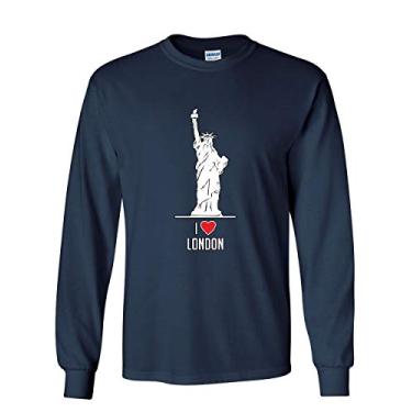 Imagem de Camiseta divertida de manga comprida I Love London Estátua da Liberdade de Nova York, Azul-marinho, XXG