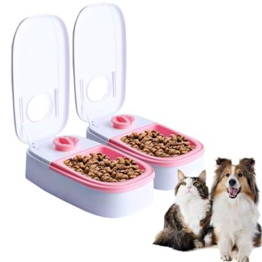 Imagem de Alimentador automático para gatos e cães, alimentador programável para animais de estimação, dispensador automático de ração seca ou semiúmida com temporizador de 48 horas para filhotes (rosa, 2