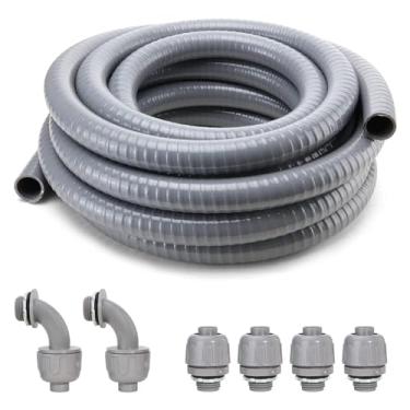 Imagem de DWALE Kit de conduíte e conector resistente a líquido, conduíte elétrico flexível não metálico para líquido, kit de conduíte elétrico de 3,5 cm, com 4 acessórios retos e 2 ângulos incluídos, diâmetro