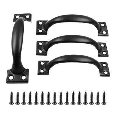 Imagem de Zorveiio 4 maçanetas de metal de 15 cm, puxadores de porta grandes, puxadores de porta vintage, para móveis, armários de cozinha, gavetas, cômodas, portões - preto