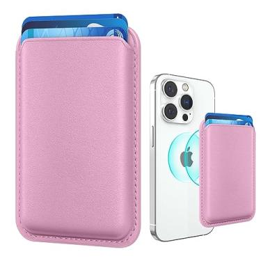 Imagem de Amzone Carteira magnética para celular com suporte de cartão para celular com Mag-Safe, carteira magnética de couro RFID mais forte para iPhone 15/14/13/12 e Pro/Promax, rosa