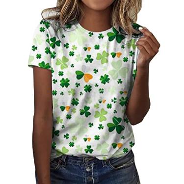 Imagem de Camiseta feminina do Dia de São Patrício Lucky Shamrock, túnica verde, camiseta gráfica de manga curta, Branco, XXG